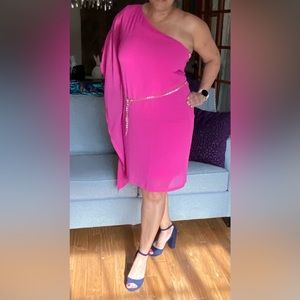 Hot Pink Thalia Dress With Gold Belt